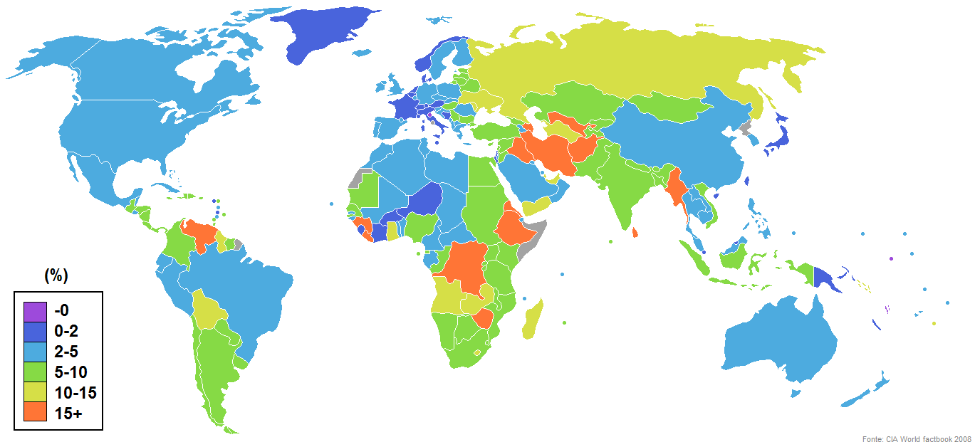 Taxas de inflação no mundo em 2007.